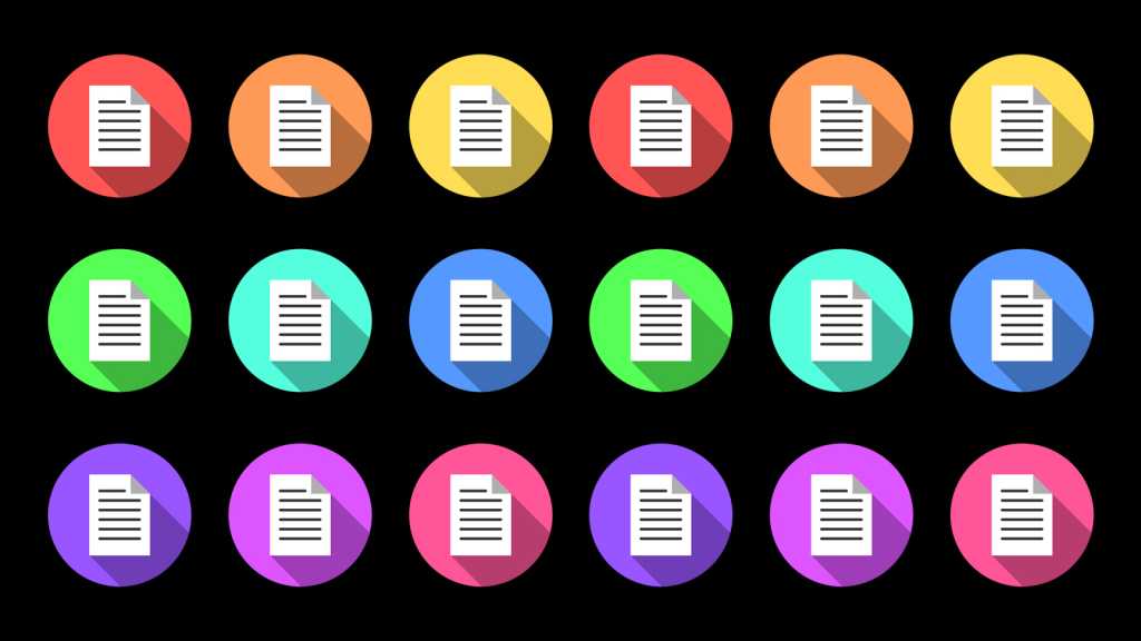 series of colored circles with document icon on each