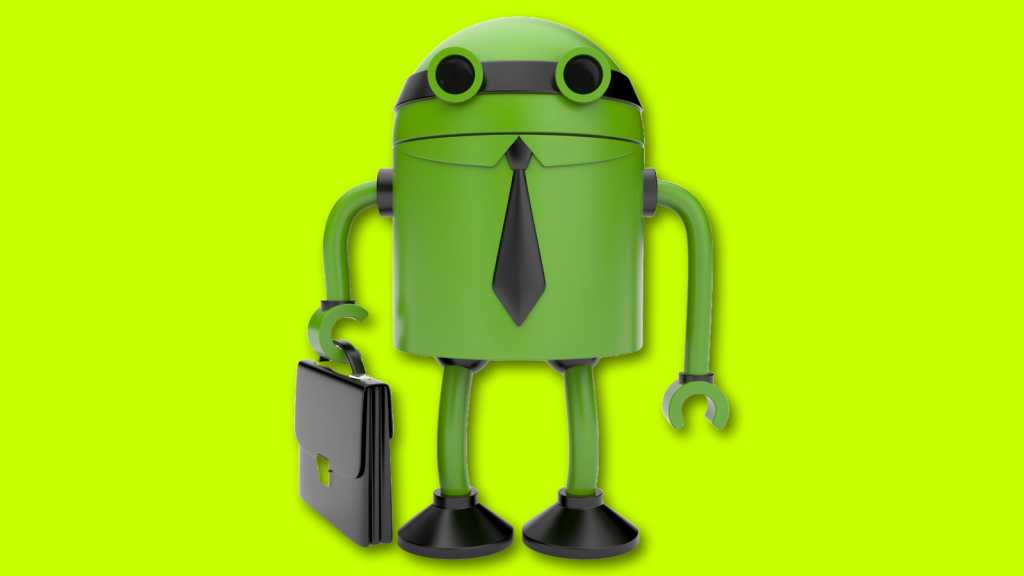 android bot with tie and briefcase
