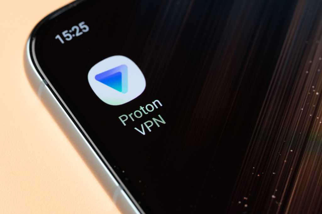 shutterstock 2292019371 New york, USA - April 18, 2023:Proton VPN app on smartphone screen close up view